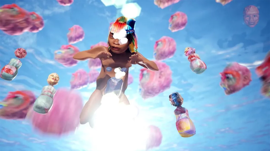 Digital art, a human-like body floating in sky